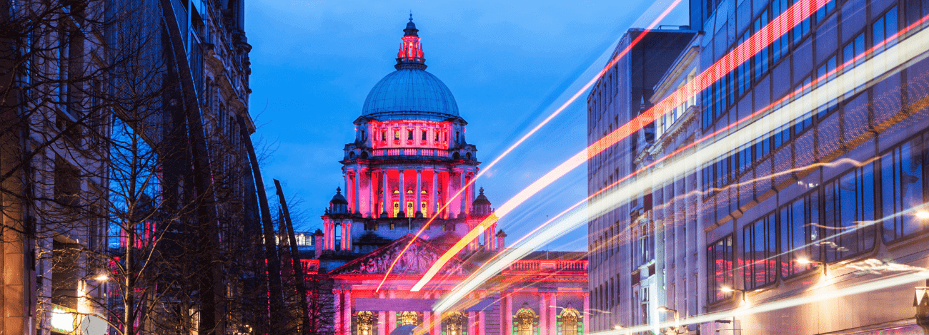 The famous Royal Avenue Street in Belfast City Centre overlooking City Hall