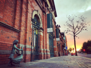 Outside St George's Market Belfast on a Sunny morning